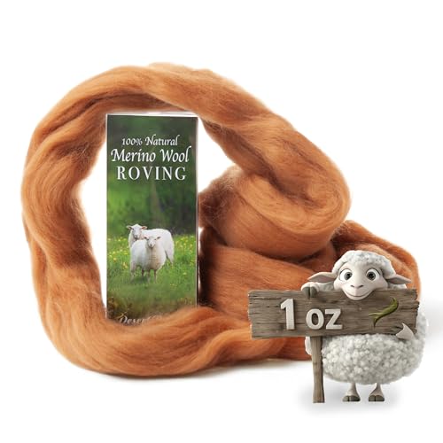 Image of 100% Natural Merino Wool Roving - Premium Combed Top Merino Roving Wool - Tapestry, Spinning, Wet Felting & Needle Felting Supplies - 21.5 Micron - 1 oz - Earth & Neutral, Color Cinnamon
