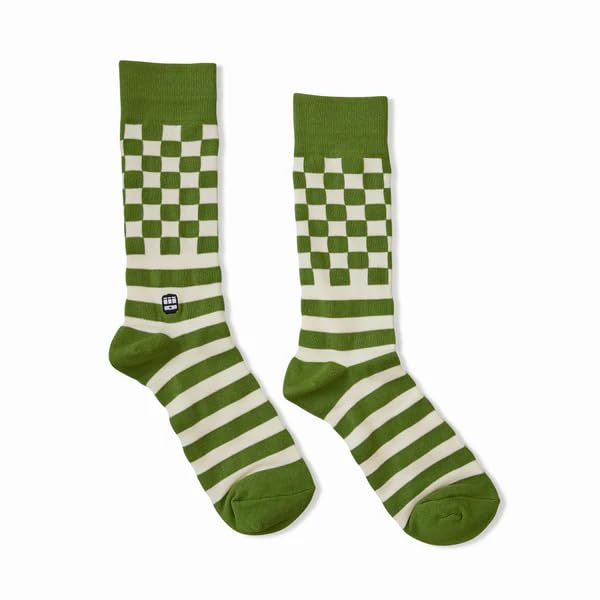 Checker Stripe Bundle – Unisex Cotton Crew Socks for Men & Women – Soft, Breathable, Reinforced Toe & Heel – One Size