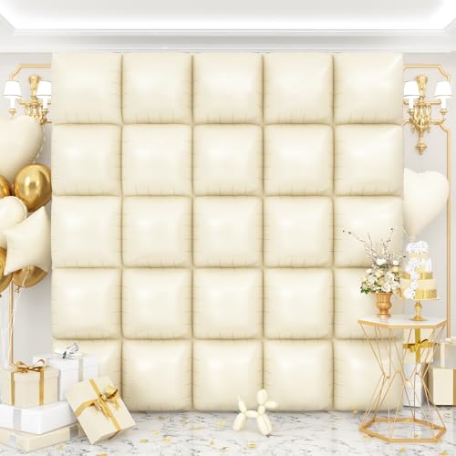 Sand White Square Foil Balloons Wall Backdrop 25Pcs Double Sided ...