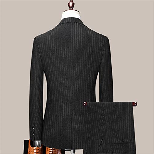 Suit Jacket + Trousers Men's Business Plaid Korean Solid Colour Stripes British Formal Two-Piece Suit4