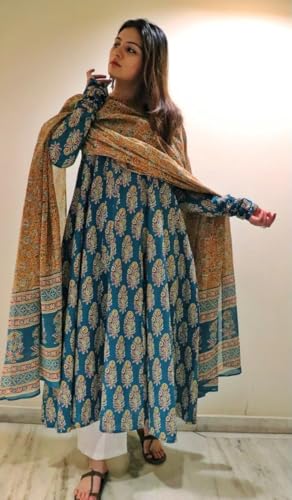Image of Alvami Women's Anarkali Kurta and Pant Set with Dupatta