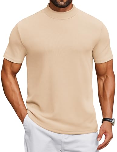 COOFANDY Mens Mock Neck Tops Casual Short Sleeve Tshirts Mock