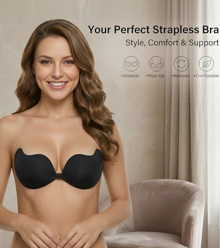 Image of DClub Strapless Sticky Bra Invisible Backless Stick on Bra Push up Lift Bras for Women Dress Reusable Silicone Nipple Covers