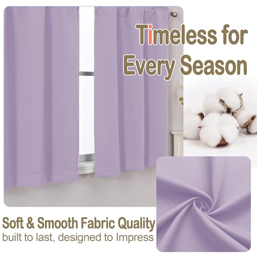 Image of Lavender Blackout Curtains for Small Window Treatment, Light Blocking Short Kitchen Window Curtains Over Sink, Dual Rod Pocket Half Window Tiers for Bathroom Basement, 2x40Wx36L Inches