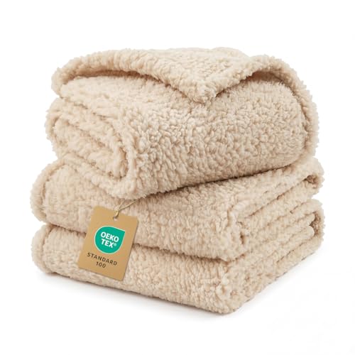 1 Pack 3 Calming Blankets Fluffy Premium Fleece Pet Blanket Soft Sherpa Throw for Dog Puppy Cat Beige Small (23 x16)