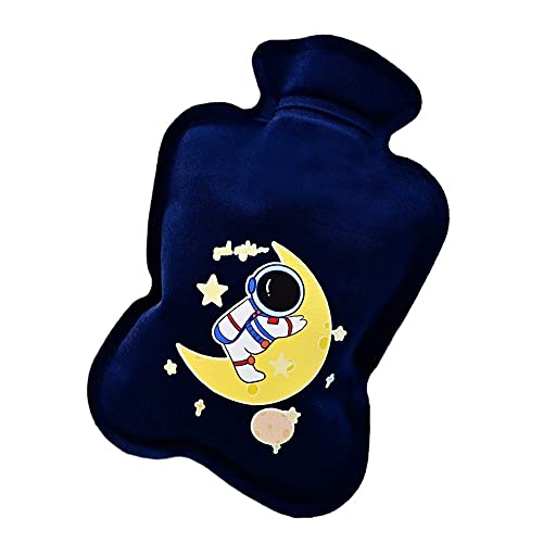 XIANRENGE Mignon Astronaute en Peluche Bouillotte Chaude Trésor du Ventre, Dessin Animé Chauffe-Eau Rempli d'eau Chaude Sacs Mini Portable Hiver Réutilisable Main Chauffe-,Photo Couleur,500Ml Cover