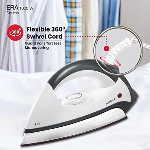 Image of Havells Plastic Era 1000-Watt Dry Iron (Grey /White), 1100 Watts, Pack of 1