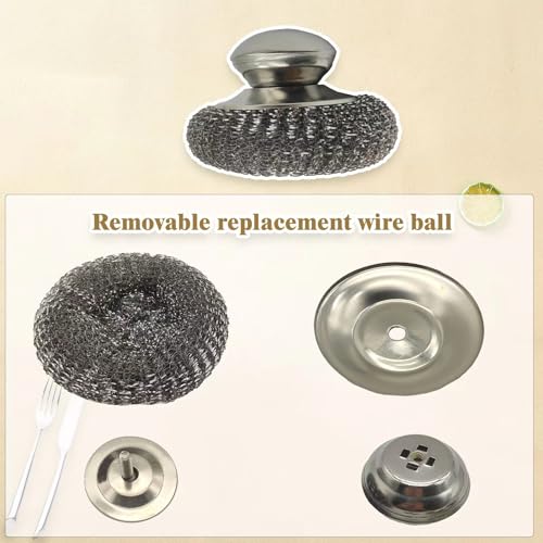Image of Stainless Steel Wool Scrubbers Metal Sponge Scrubber for Cleaning Dishes, Pans, Pots, Ovens, Grills, Sinks Steel Wool Brush with Handle for Kitchen 2Pcs