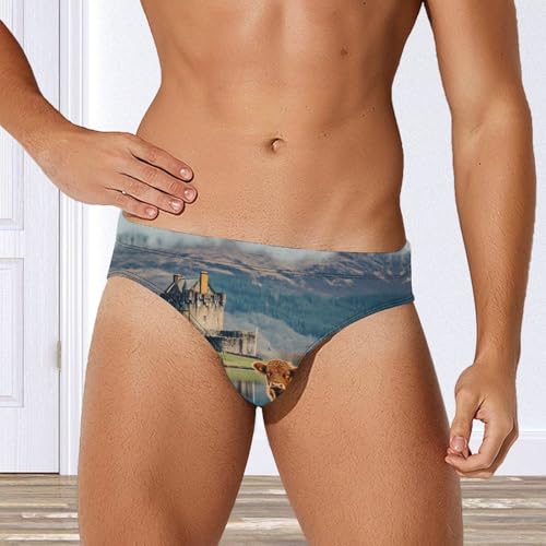Basse Castle Scottish Highlands Cow Mens Swim Briefs Quick Dry Triangle Trunks Swimsuit Swimming Bikini Swimwear4