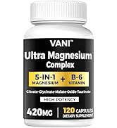 4 Month Supply-Magnesium Complex 5-in-1+ B6 Vitamin Supplement (420 mg) - High Absorption, 120 Ca...