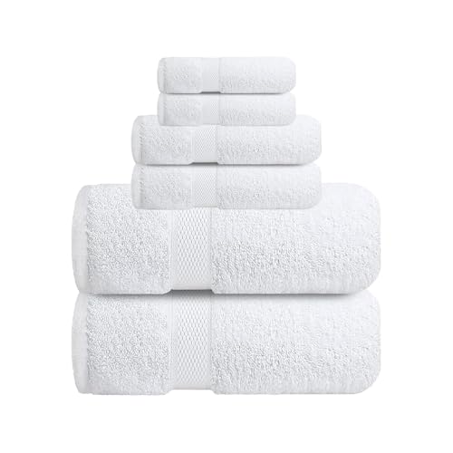 Image of Sulfar 100% Combed Cotton, 6 Pcs Towel Set - 2 Bath Towels (70 x 140 cm), 2 Hand Towels (40 x 70 cm) and 2 Face (30 x 30 cm) (600 GSM, Pack of 6) White