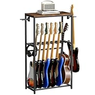 Guitar's Cozy Home: This guitar stand is 62 x 30 x 118 cm (L x W x H) and can hold up to 7 different types of instruments up to 110 cm in size. The top shelf provides ample space for storing your guitar accessories such as straps, strings, tuners, ca...