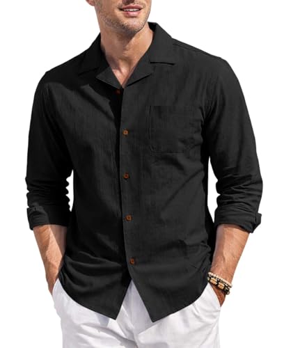 Image of Zombom Men's Cotton Blend Shirt with Full Sleeves Solid Pattern Cuban Collar Neck Line Regular Fit and Standard Length | Solid Shirt for Man Cotton | Shirts for Mans