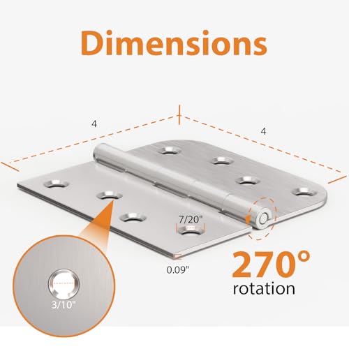 AmzGod 24 Pack Brushed Nickel Door Hinges, 4 Inch Heavy Duty Hinges with 5/8" Radius & Square Corners, Satin Finish, Removable Pin, Quiet for Interior & Exterior Doors by AmzGod - Image 5