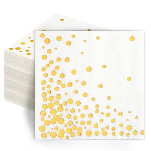 100 Pcs Gold Cocktail Napkins, 3-Ply Party Paper Napkins, 5 x 5 Inches Bar Napkin Disaposable for