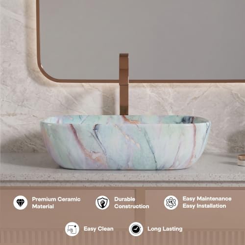 Image of Designer Ceramic Wash Basin For Bathroom | Over Counter Bathroom Basin | Counter Top Bathroom Sink | Wash Basin For Restaurant, Hotel (18 x13 x 5 Inch) (158)