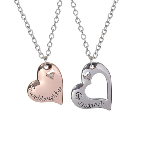 Collar de Plata de Ley 925, Pulsera con Piedra Natal de Abuela, joyería para Amantes de la Familia, 2 Tonos, Gargantilla con Colgante de corazón Hueco para Abuela y Nieta con Cristal para Regalo de