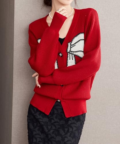 LAI MENG FIVE CATS Women's V-Neck Sweaters Long Sleeve Button Knit Tops Casual Blouse2