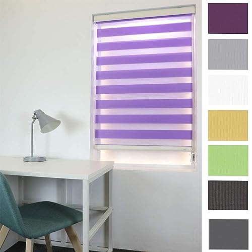 Doppelrollo klemmfix Verdunkelungsrollo, 120 x 200 cm Höhe Stufenlos Verstellbar Rollo verdunkelung für innen Fenster mit Bohren für Fenster, Lila