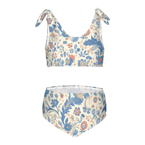 KLL Paisley Watercolor Floral Pattern Tile Flowers Girls Two Piece Bikini Sets Scoop Neck Beach Swimsuit Swimsuit