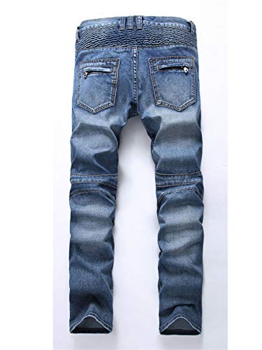 Andongnywell Skinny Fashion Men's Ripped Straight Biker Stretchy Jeans Trousers Distressed Slim Stretch Denim Pants2