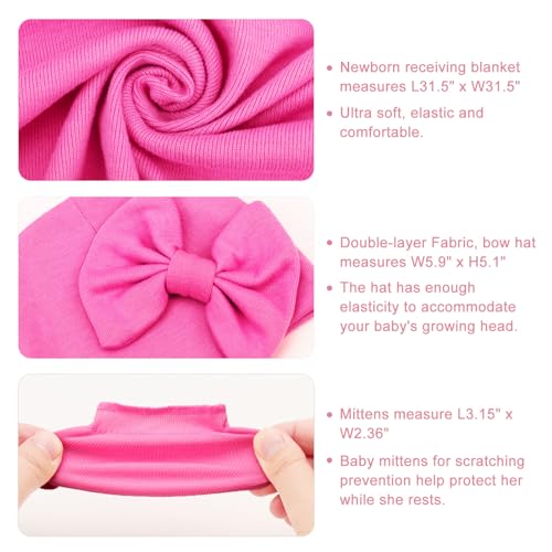 Image of AQOKKA Baby Swaddle Blankets with Bow Hat Mittens Set Infant Receiving Blankets Swaddles for Newborns Unisex Toddler Swaddle Wrap Sets for Baby Girls Boys Nursery Warm Shower Gift