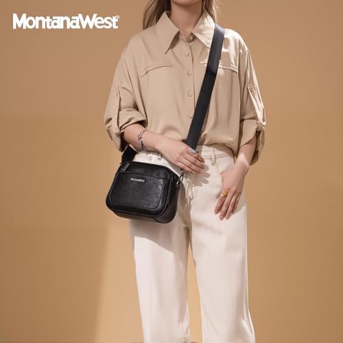 Image of Montana West Crossbody Bags for Women Cow Print Purse Triple Zip Shoulder Handbags with Wide Strap