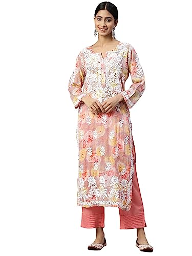 Image of Paramount chikan Women Hand Embroidered Cotton Lucknowi Chikankari Kurta-PC3639