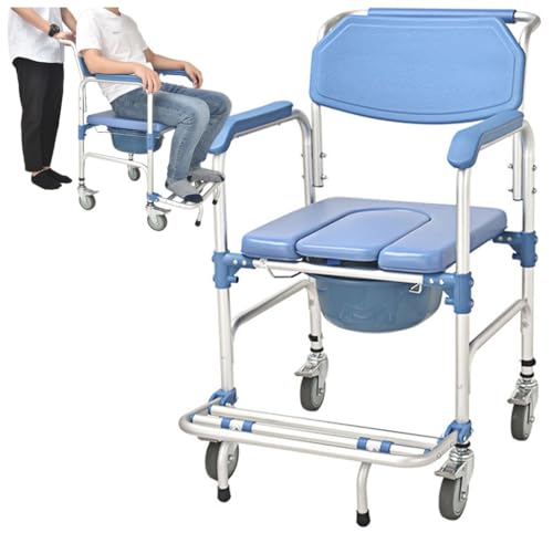 Fotrsta Silla Cómoda para Inodoro, Silla con Ruedas para Ancianos con Inodoro Silla De Ducha Silla Orinal Bater Portatil Adultos Silla Orinal Ruedas Silla con Inodoro Incorporado