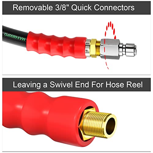 POHIR Pressure Washer Whip Hose 3/8”, 248℉ Hot Water Pressure Washer Hose 4800 psi, High Pressure Jumper Hose 3FT, Power Washer Hose 100FT 3/8'' Quick Connect, High Tensile Wire Braided Car Wash