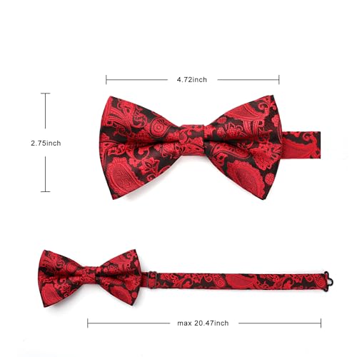 Image of HISDERN Bow Ties for Men Paisley Floral Pre-tied Bowtie Pocket Square Set Men's Formal Bow Ties Wedding Party