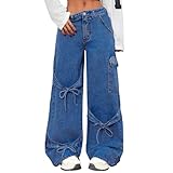 Pantalon Fluido de Fiesta Pantalón Mujer Verano Moda de Verano Vaqueros Baggy Jeans Ropa de Mujer Talla Grande Ancho Bombachos Pantalones Elasticos Azul XXL