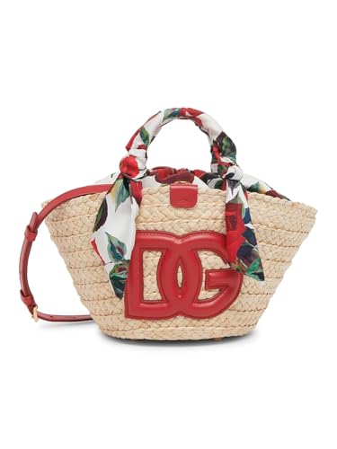 Dolce&Gabbana, Straw & Cotton Tote Bag, Red Multi