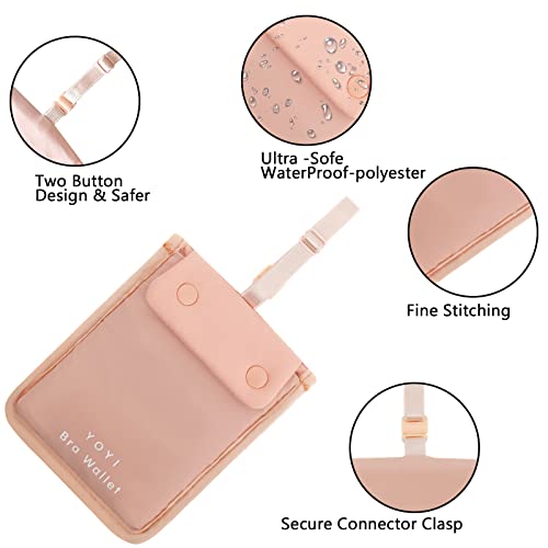 Image of YOYI YOYI RFID Undercover Bra Wallet,Travel Pouch,Secret Pocket - Credit Cards & Money & Valuables with Adjustable,Elastic Strap Suitable for All Bra Sizes Pink -Large