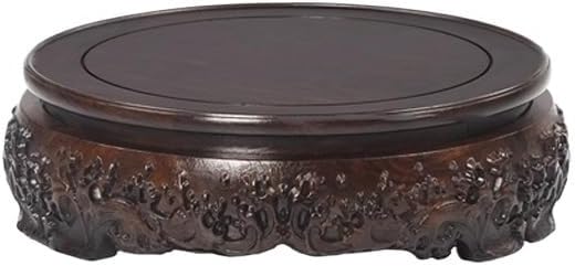 Bonsai Pedestal Vase Pedestal Stands Mahogany Carving Handicraft Bracket Round Solid Wood Buddha Statue Ornaments Flower Pot Vase Base Planter Stand Plant Holder