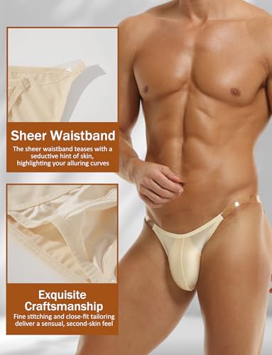 Panegy Men's Glossy Satin Briefs Ice Silk Low Waist Panties Clear Straps Waistband Underwear3
