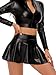 Kepblom Women's Metallic Mini Skirt : Sexy Shiny Pleated Skirts for Festival Costumes, Rave Party, Black,XS