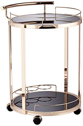 Studio 55D Treviso 19" Wide Black Glass And Gold Round Serving Bar Cart #TOP1