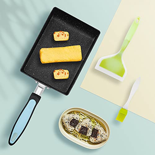 Japanese Tamagoyaki Omelette Egg Pan（Blue）, 7" X 6" Inch Non-Stick Coating Retangle Small Frying Pan, Gas Stove And Induction Hob Compatible, Dishwasher Safe, With Silicone Spatula & Brush（Green) #TOP3