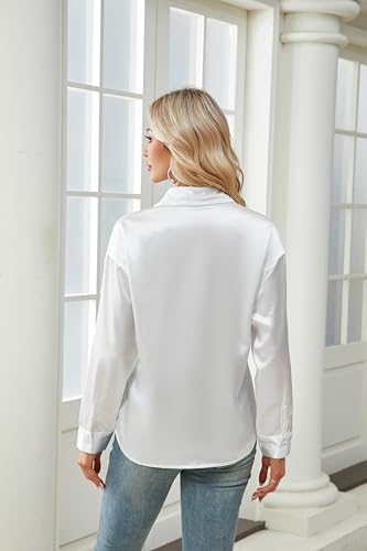 Womens Satin Silk Button Down Shirts Long Sleeve Blouse Dressy Solid Casual Office Work Ladies Tops4