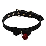 Yeahdor Damen Halsband mit Glöckchen Tier Kostüm Zubehör Mädchen Choker Kragen Verstellbare Leder Gürtel Party Cosplay Schwarz One Size