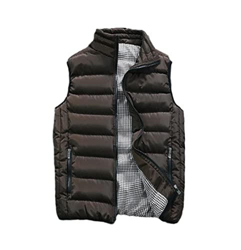 Gilet décontracté pour homme veste sans manches coton automne hiver couleur unie marron café L