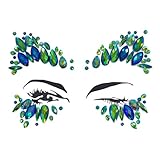 Halloween Green Face Jewels festival face Tattoo rave accessories face gems around eyes body gems Bindi Glitter Eyes Forehead Sticker DIY edm outfits for women festival (emerald/SR14)