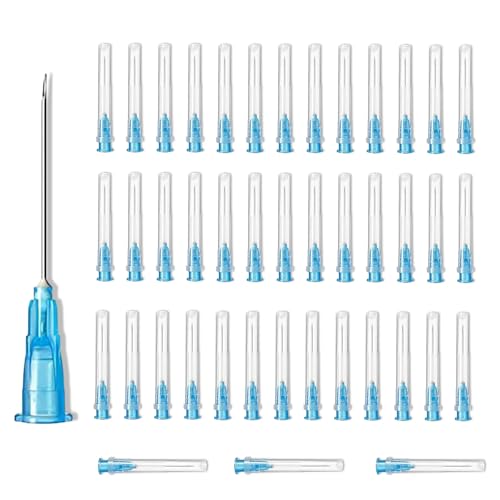 fKiZanthene Dosiernadeln Kanüle 0 6 x 25 mm blau fünfzig Stück Einweg Dosiernadel aus Edelstahl mit Kunststoffsockel für Industrie Labor Heimwerk