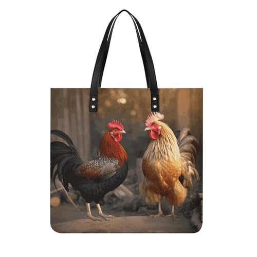 Sac à main léger en cuir PU avec imprimé coq traditionnel chic