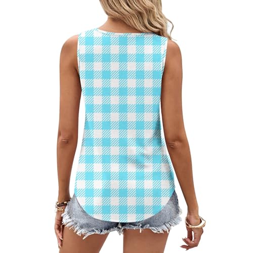 Womens Summer Tank Top Cute Loose Fit Dressy Plaid Casual Sleeveless Cami Tops Elegant Keyhole Ruched Work Shirts2
