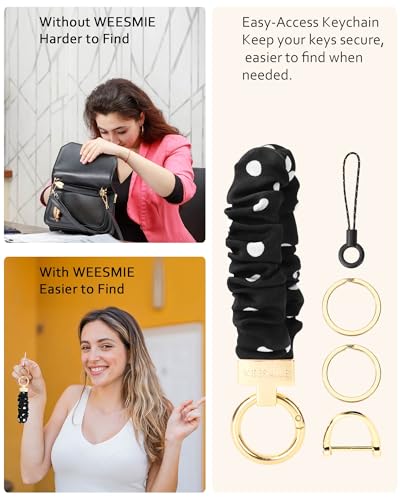 Image of WEESMILE Scrunchie Keychain Wristlet for Car Key Chain with D Key Ring