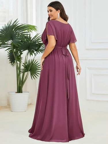 Image of Ever-Pretty Plus Women's Chiffon Bridesmaid Dress A-Line Empire Waist Floor Length Plus Size Formal Wedding Guest Dresses