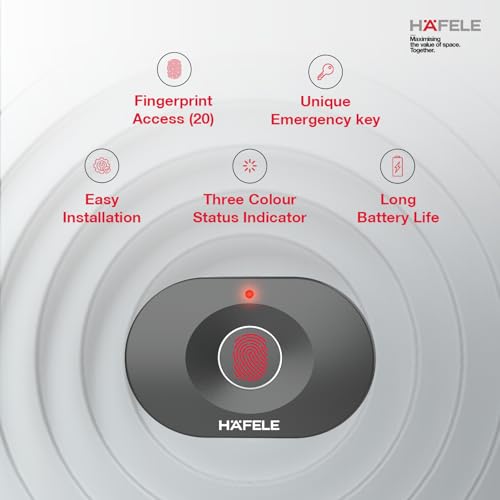 Image of Hafele Kabi-Iris Cabinet Lock, Matt Black, Capacitive Fingerprint Access, Status Indicator, Smart Lock for Cabinet and Drawers