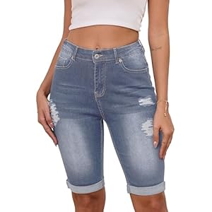 Damen Bermuda Shorts,High Waist Skinny Zerrissene Rohem Saum Klassische Bermuda Denim Shorts